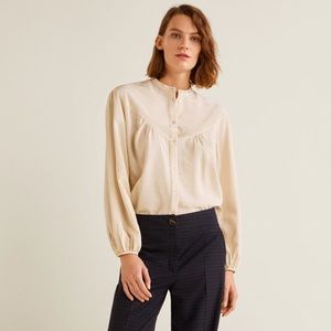 MNG Suit Button Flowy Textured Peasant Blouse